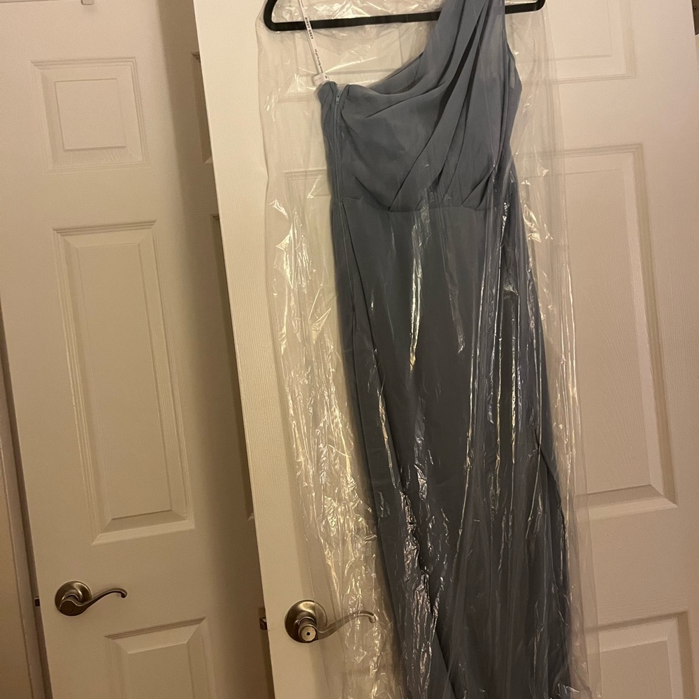 Birdy Grey One-Shoulder Bridesmaid dress in Dusty Blue